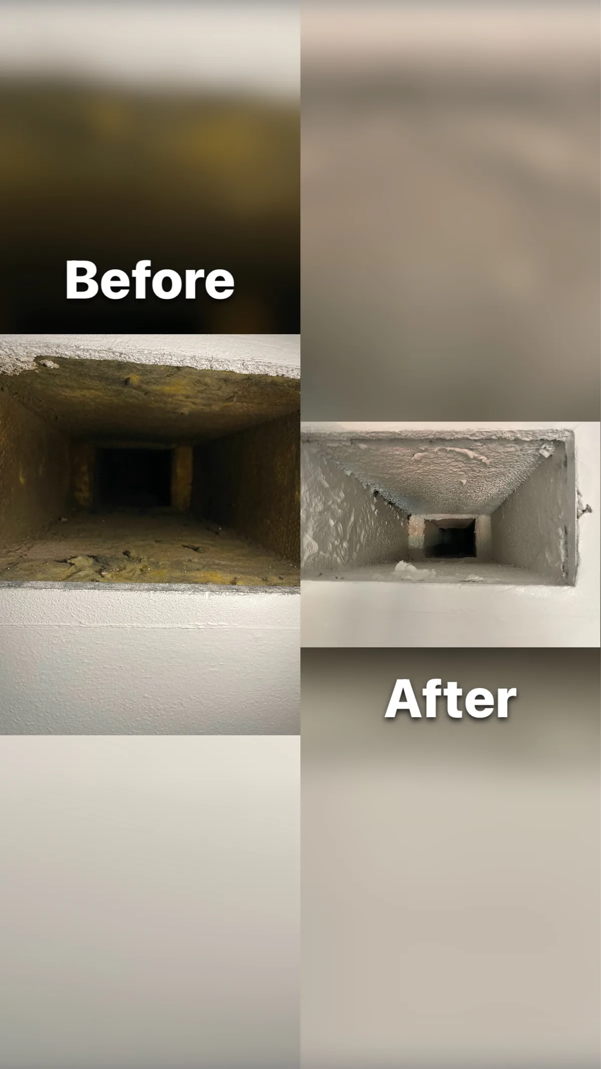 Real Steamly Pro air duct interior before and after cleaning